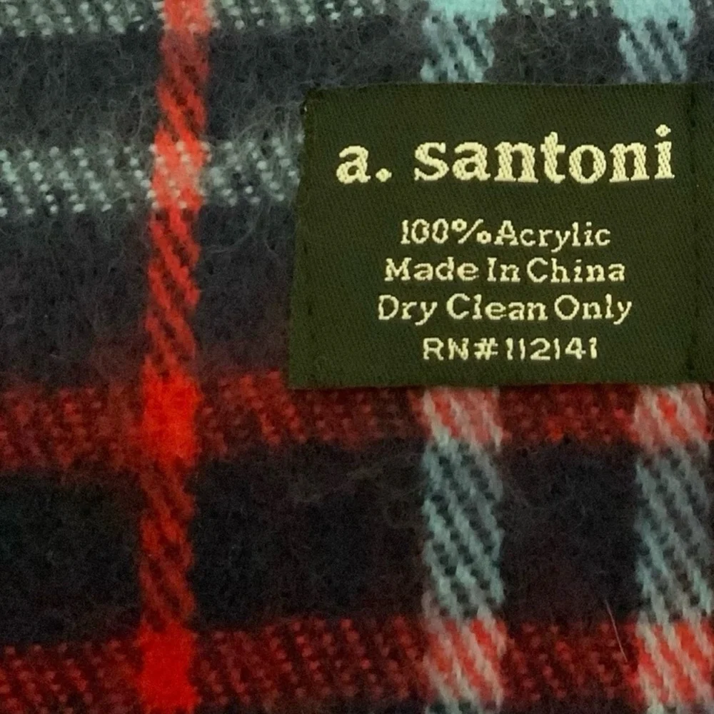NWOT A.Santoni Knit Blue/Red Plaid Scarf Unisex Size 56X16